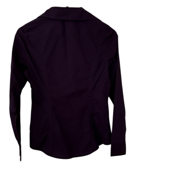 Express Deep Purple Button Down Shirt Leopard Trim Collar Women Small - Picture 9 of 11